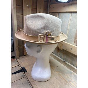 NWT Vintage Dobbs Fifth Avenue New York Lucerne Fedora Hat Tan Leather 7 1/4